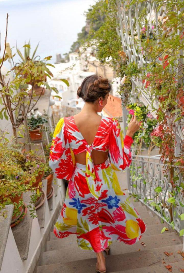 Vestido Positano Manga Larga Con amarre en espalda